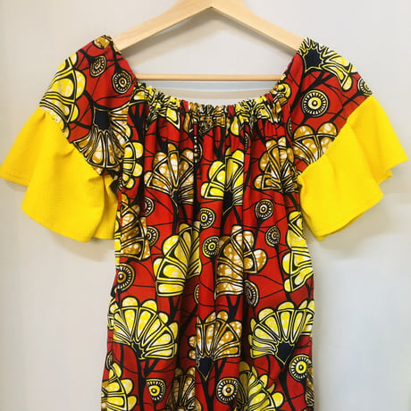 Red×Yellow African batik dress【01185】
