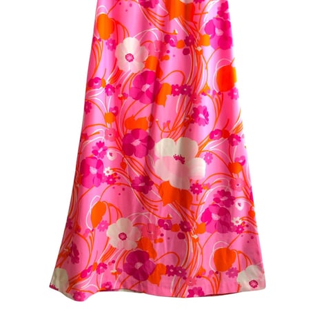 70s Pink floral maxi dress【01445】