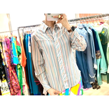 Vintage pink plaid blouse【00898】