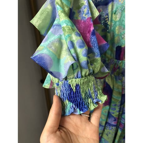 80s MONTAGE NIGHT watercolor ruffle dress【00976】