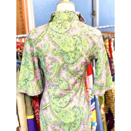 60s Green lace china dress【01214】