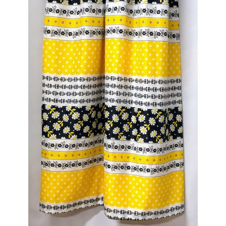 60s Black × Yellow floral maxi dress【00590】