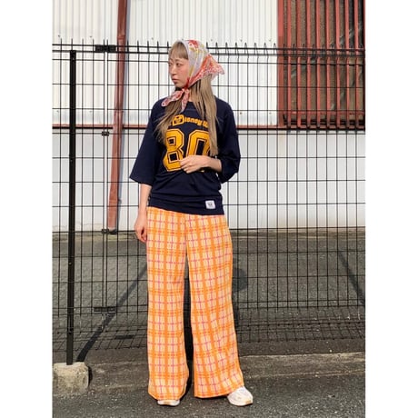60-70s Orange plaid poly pants【01329】