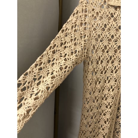70s Biege crochet cardigan【00757】