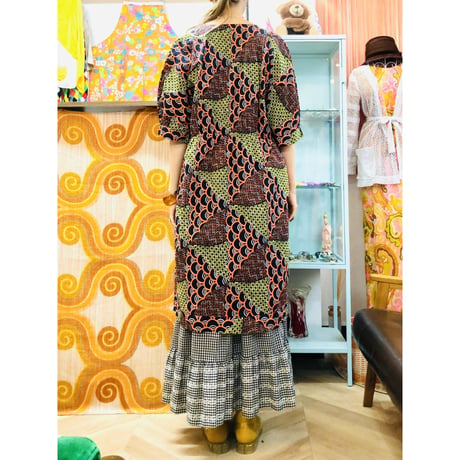 Orange×Yellow African batik dress【01188】