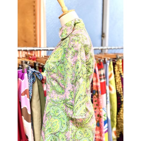60s Green lace china dress【01214】