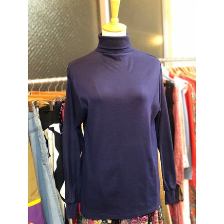80s Navy turtleneck top【01014】