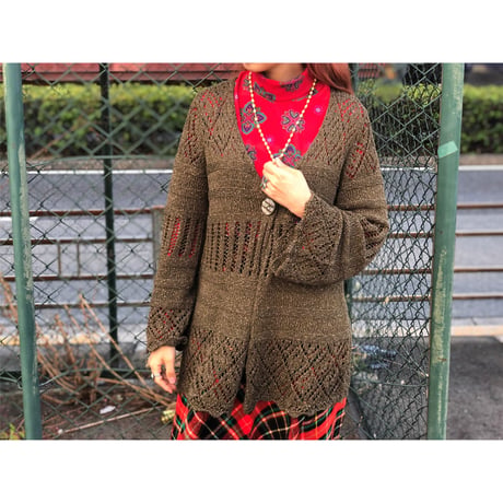 Vintage moss green knit cardigan【00418】