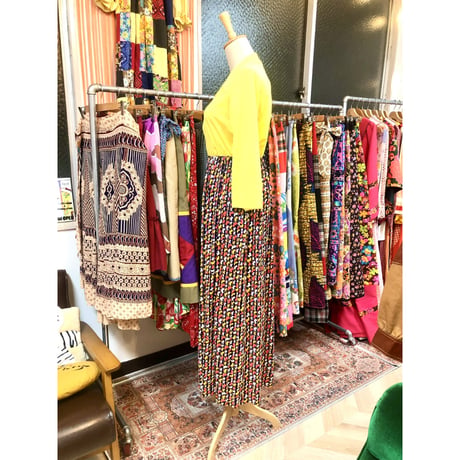 60-70s Bird print maxi dress【01209】