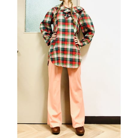 Vintage plaid cotton tunic【00642】