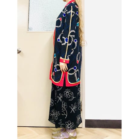 Jeanne Marc black length cardi jacket【00960】