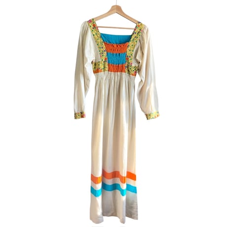 60s Long sleeve patchwork maxi dress【01381】