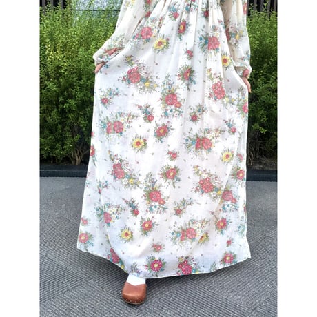 70s Balloon sleeve floral dress【01222】