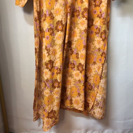 Vintage orange floral maxi dress【01217】