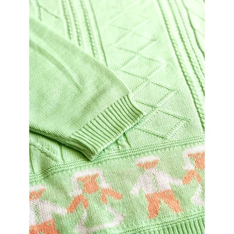 Green knit sweater【01371】