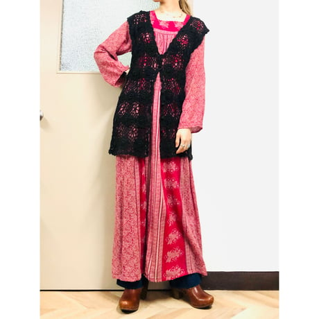 70s Indian cotton maxi dress【00874】