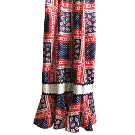 70s Bandana hippie maxi dress【01465】