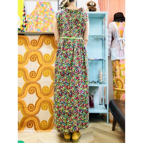 60s Sleeveless bright floral sundress【01142】