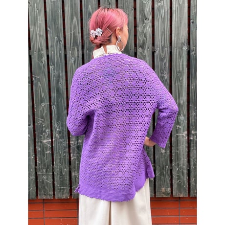 70s Purple crochet cardigan【00413】