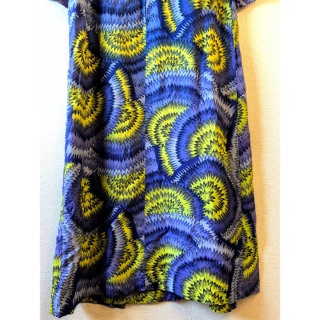 60s Blue african batik maxi dress【00278】