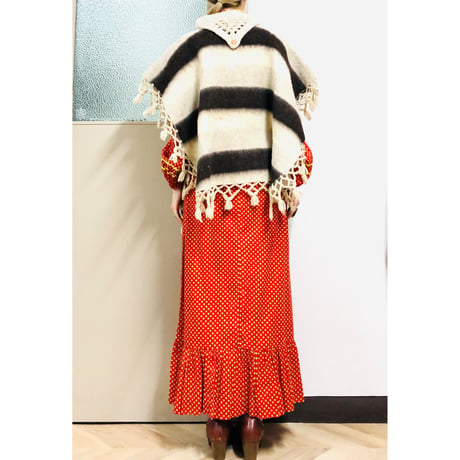 Vintage border wool poncho【00621】