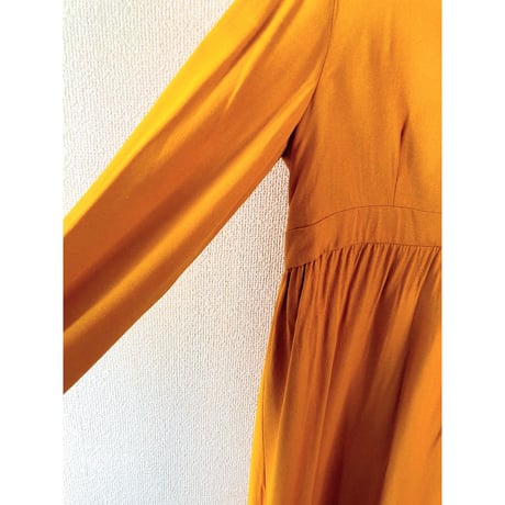60s Handmade yellow maxi dress【00394】