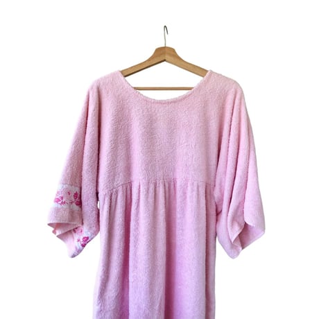 70s Pink pile maxi dress【01428】