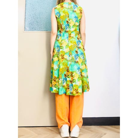 Vintage botanical sleeveless dress【00837】