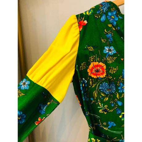 70s Bugs and Flower maxi dress【01036】