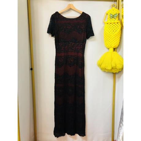 Vintage black lace dress【01065】
