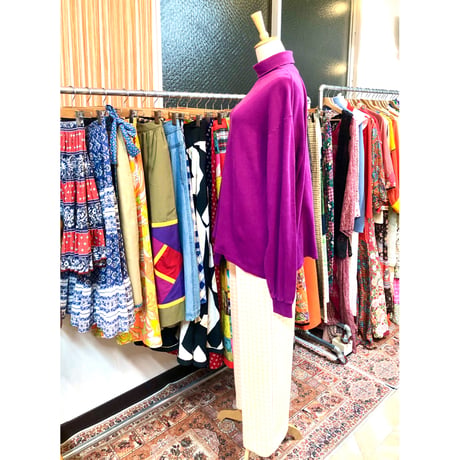 90s Turtleneck cotton top / Raspberry【01020】