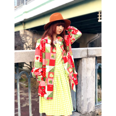 70s Patchwork printed poly blouse 【01090】