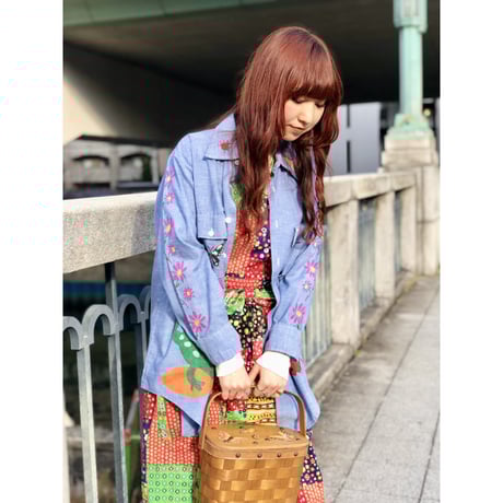 70s Painted chambray shirt【01087】