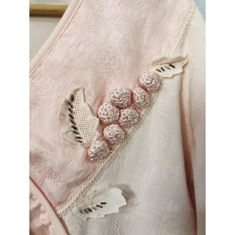 80s Pink Beaded Appliqué top【00943】