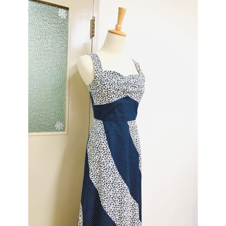 70s Flower pattern dress【00683】