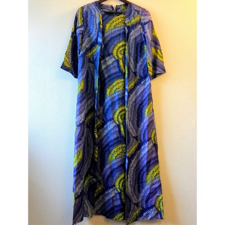 60s Blue african batik maxi dress【00278】
