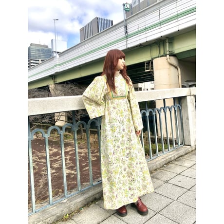 70s Floral flare sleeve maxi dress【01076】