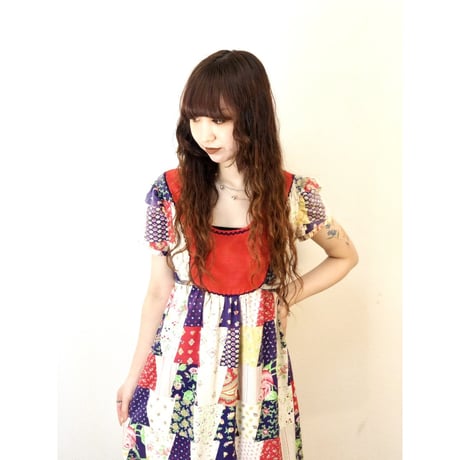 70s Patchwork pattern maxi dress【01311】