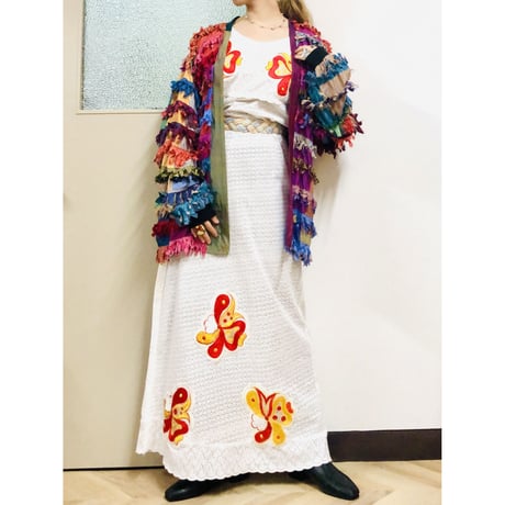 70s Floral patches maxi dress【00778】
