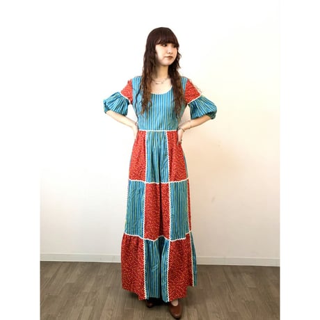 70s Balloon sleeve maxi dress【01308】