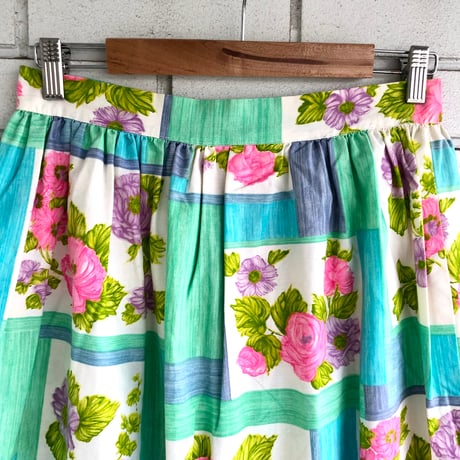70s Floral maxi skirt【01303】