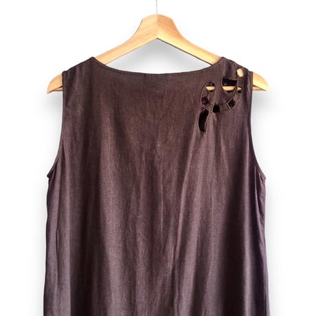 Vintage brown sleeveless long dress【01509】