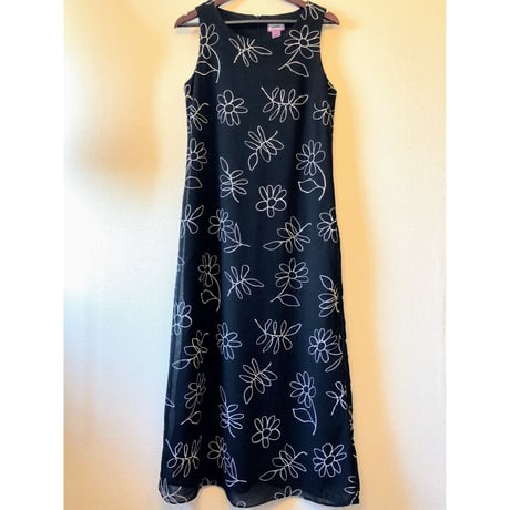 90s Black sleeveless maxi dress【00377】
