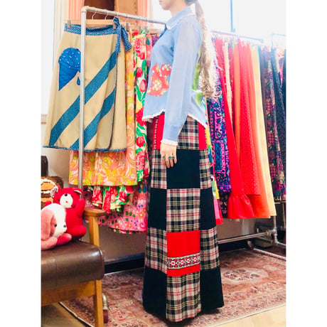 70s Wool patchwork maxi skirt【01052】