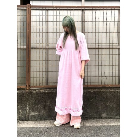 70s Pink pile maxi dress【01428】