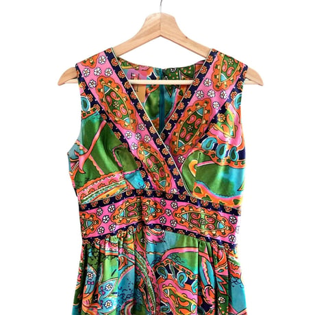 70s Paisley sleeveless maxi dress【01449】