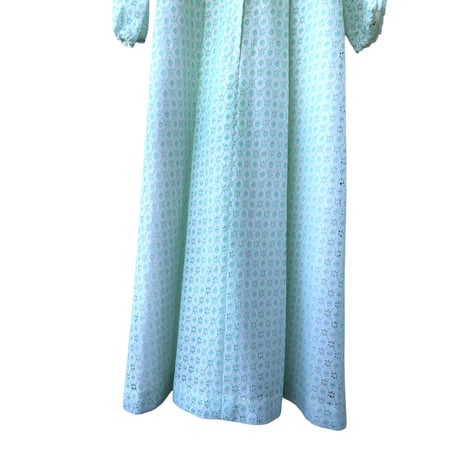 70s Pale green lace maxi dress【01300】