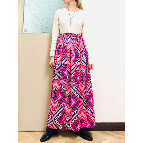 70s Psychedelic wrap maxi skirt【00853】