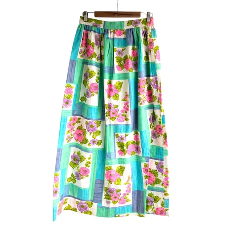 70s Floral maxi skirt【01303】