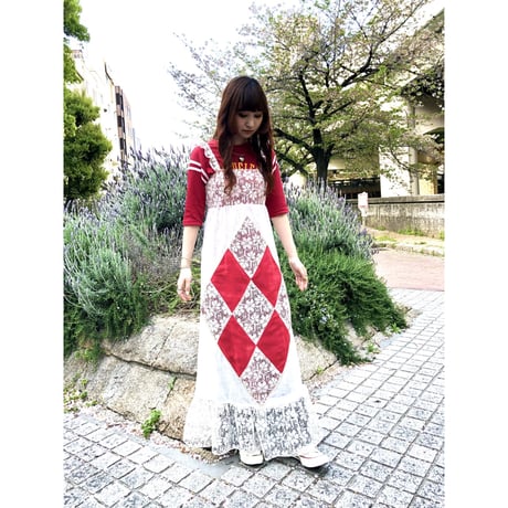 70s Patchwork lace maxi dress【01100】